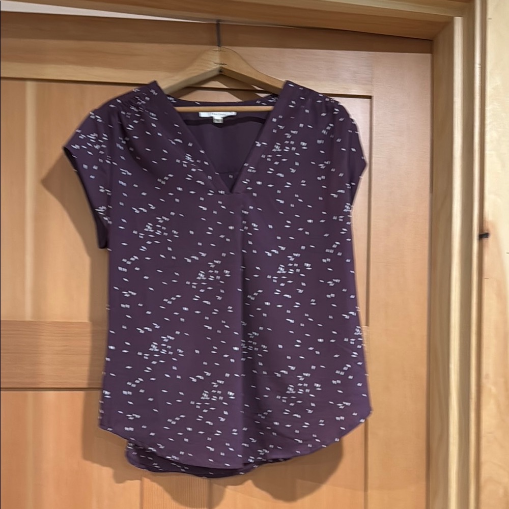 White and Purple Fitted Cap Sleeve Blouse